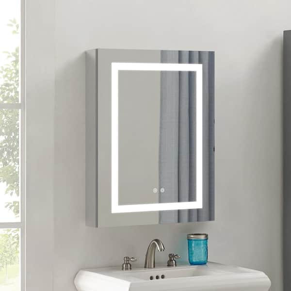 24 in. W x 30 in. H Rectangular Aluminum LED Light Medicine Cabinet with Mirror, Fog Free, Dimmable, Outlet