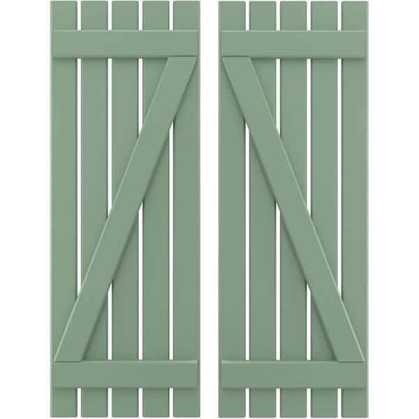 Ekena Millwork 19-1/2 in. W x 66 in. H Americraft 5-Board Exterior Real Wood Spaced Board and Batten Shutters with Z-Bar in Track Green