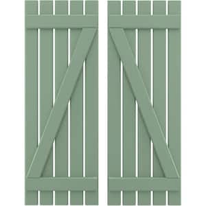 19-1/2 in. W x 81 in. H Americraft 5 Board Exterior Real Wood Spaced Board and Batten Shutters w/Z-Bar Track Green