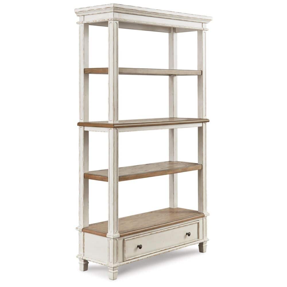 Chipped White & Distressed Wood Rustic Bookcase with Drawer