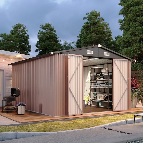 10 ft. W x 12 ft. D Outdoor Storage Metal Shed with Floor, Vented Roof Brown ( 120 sq. ft. )