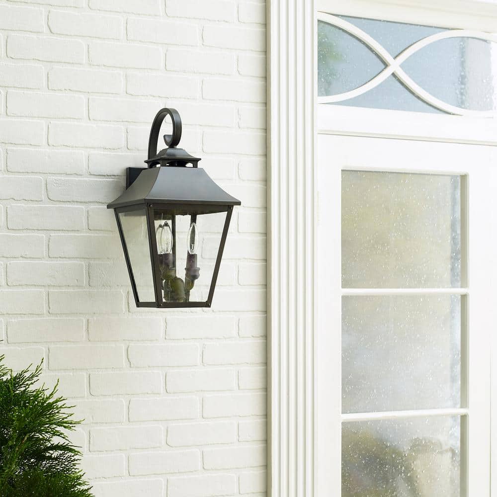 Galena Sable Finish 3-Light Outdoor Lantern with Clear Seeded Glass