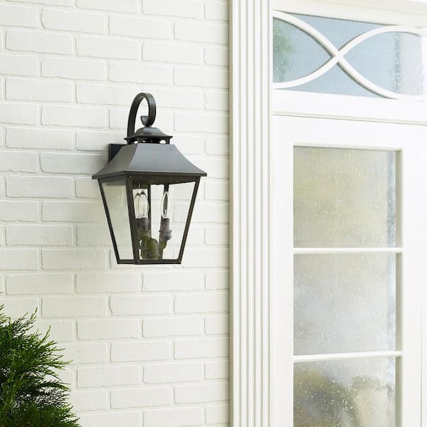 Galena 3-Light Sable Outdoor Wall Mount Lantern with Clear Seeded Glass