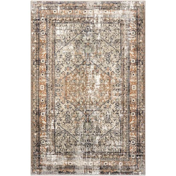 nuLOOM Charvi Distressed Medallion Fringe Multi 8 ft. x 10 ft. Area Rug