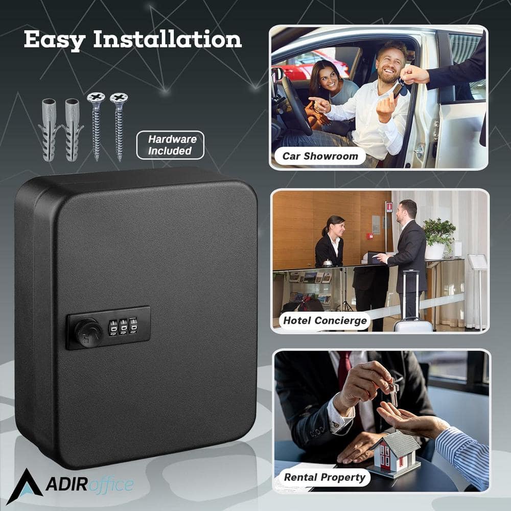 Black Steel 30-Key Secure Cabinet with Combination Lock
