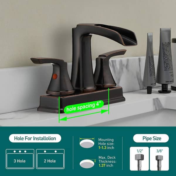 5.35 in. H 4 in. Centerset Double Handle Waterfall Bathroom Faucet in Oil-Rubbed Bronze