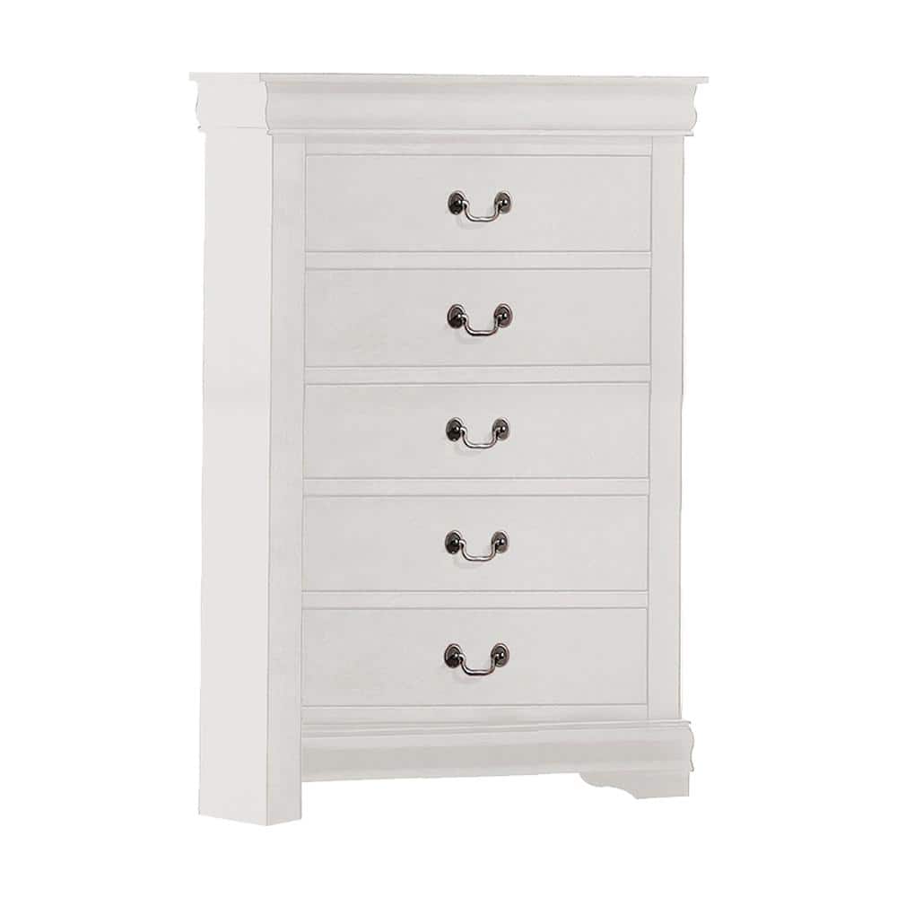 White 5-Drawer Chest with Brushed Nickel Hardware