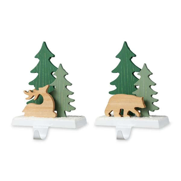 Glitzhome Set of 2 Christmas Reindeer and Bear Stocking Holder