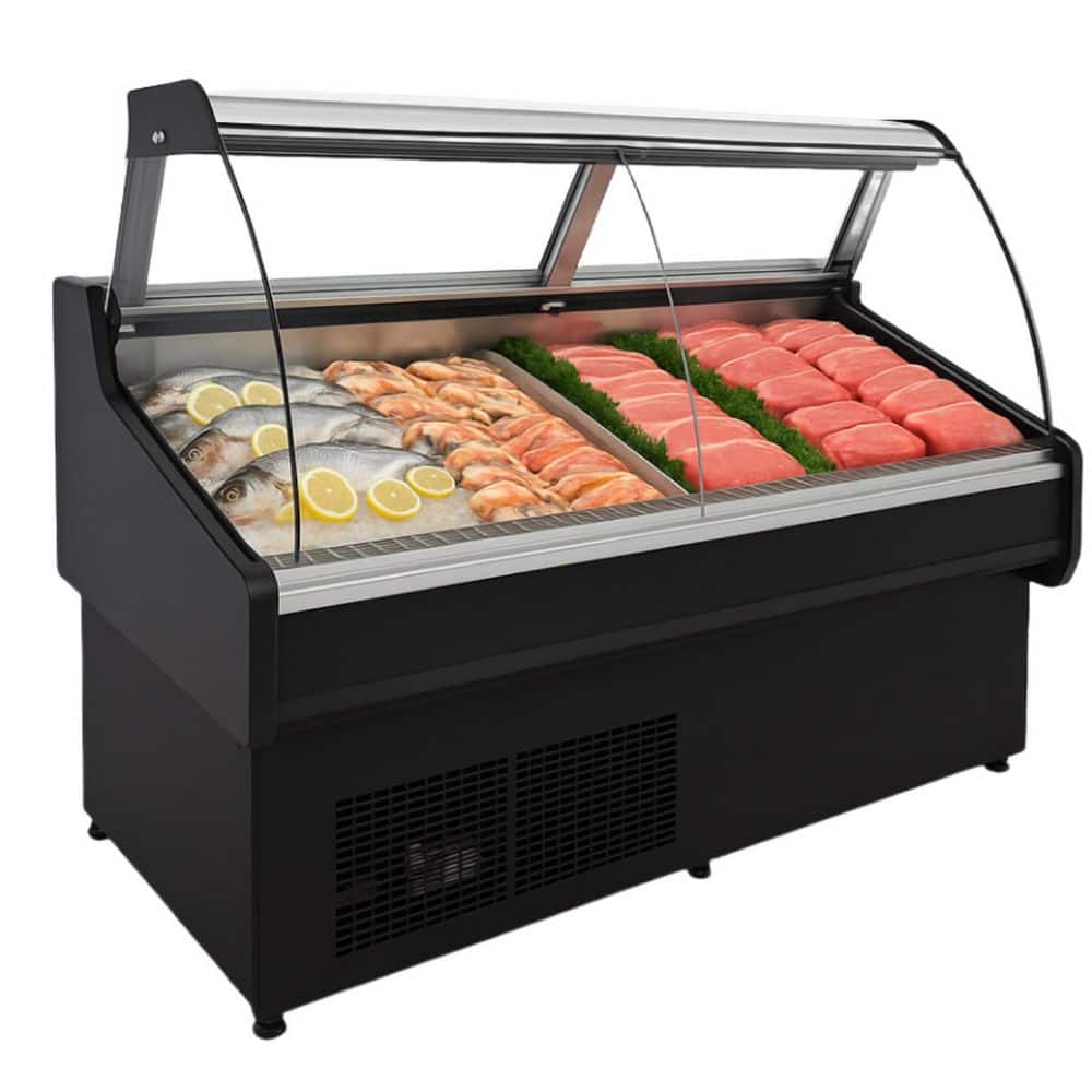 NSF Commercial 71 in. 32 cu. ft. Glass Door Refrigerated Seafood and Meat Display Deli Case Cooler in Black
