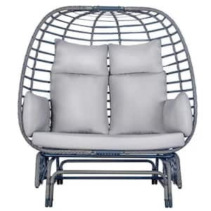 2-Person Wicker Outdoor Rocking Lounge Egg Chair with Grey Cushion