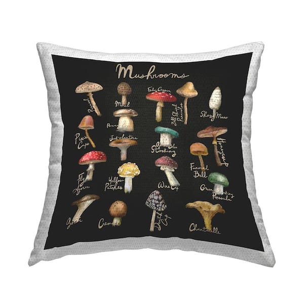 Various Mushroom Types Botanicals Multi-Color Square Outdoor Throw Pillow