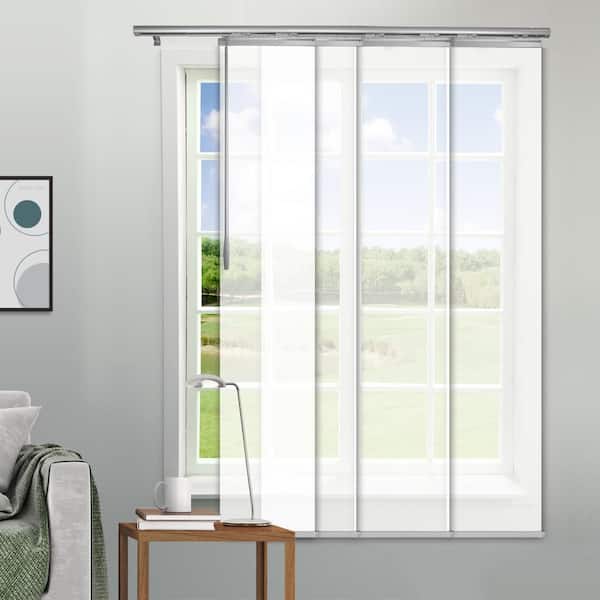 EMOH Pearly White Adjustable Sliding Single Rail Track with 15.75 in. Slates, Extendable 34 in. to 57 in. W x 68 in. L