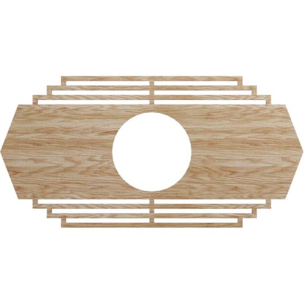 Ekena Millwork 28 in. x 14 in. x 1/4 in. Chrysler Wood Fretwork Pierced Ceiling Medallion, Red Oak