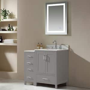 36 in. W x 22 in. D x 34 in . H Freestanding Bath Vanity in Gray with White Engineer Stone Top with White Sink