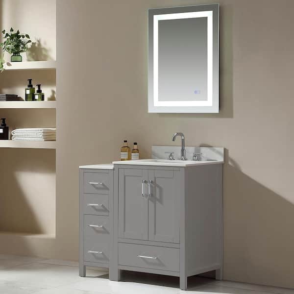 tunuo 36 in. W x 22 in. D x 34 in . H Freestanding Bath Vanity in Gray with White Engineer Stone Top with White Sink