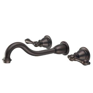 Wall Mount 2-Handle Elegant Spout Bathroom Faucet in Oil Rubbed Bronze