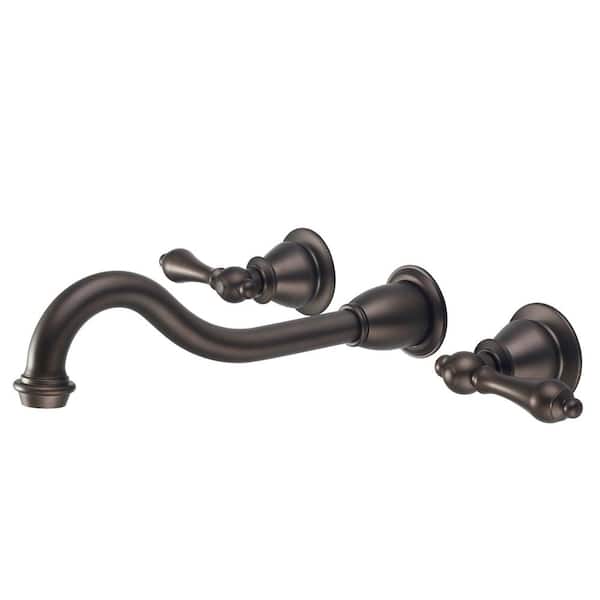 Water Creation Wall Mount 2-Handle Elegant Spout Bathroom Faucet in Oil Rubbed Bronze