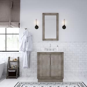Hugo 30 in. W x 22 in. D Bath Vanity in Grey Oak with Marble Vanity Top in White with White Basin and Mirror