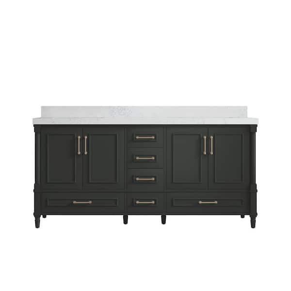 Willow Collections Hudson 72 in. Double Sink Freestanding Black Top Bath Vanity with Empira White Quartz Top Unassembled