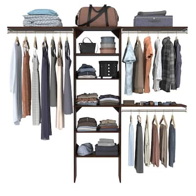 Style+ 73.12 in. W - 121.12 in. W Chocolate Basic Floor Mount Closet Kit with Top Shelves