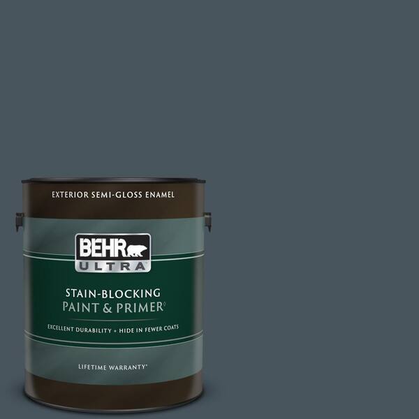 BEHR ULTRA 1 gal. #BNC-40 Moody Black Semi-Gloss Enamel Exterior Paint & Primer