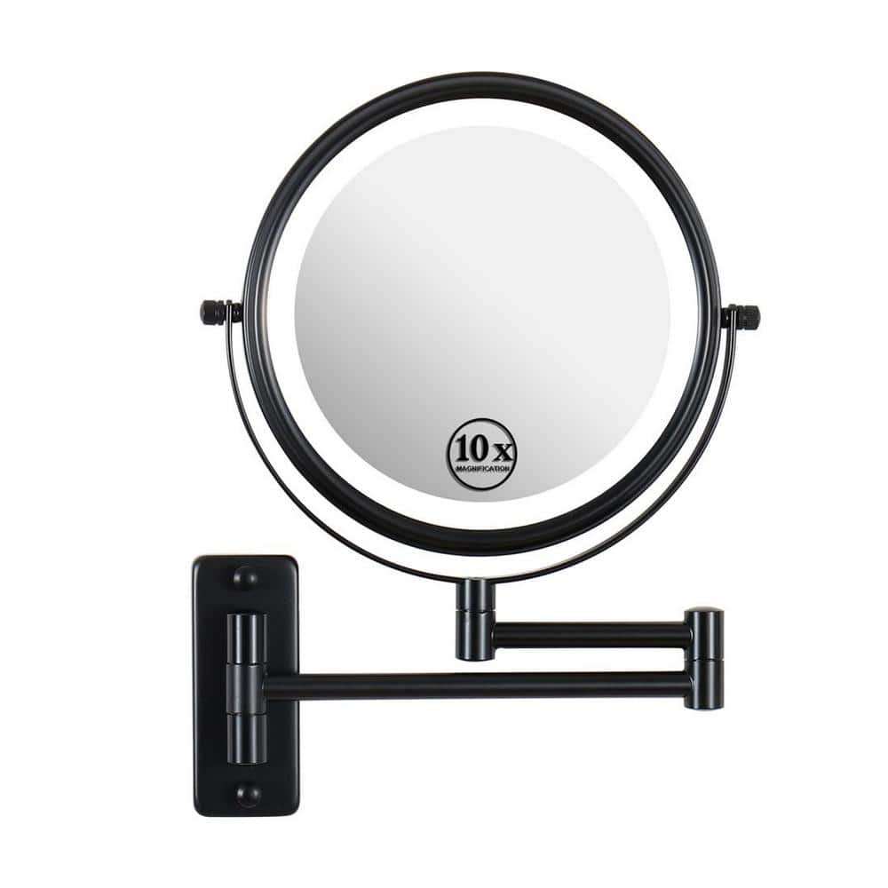 16.9 in. W x 11.9 in. H Small Round Frameless Wall Bathroom Vanity Mirror in Black with LED Light and Extension Arm -  Tidoin, LONG-YDW1-025