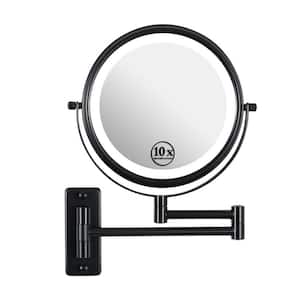 16.9 in. W x 11.9 in. H Small Round Frameless Wall Bathroom Vanity Mirror in Black with LED Light and Extension Arm