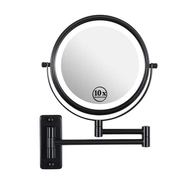 Tidoin 16.9 in. W x 11.9 in. H Small Round Frameless Wall Bathroom Vanity Mirror in Black with LED Light and Extension Arm
