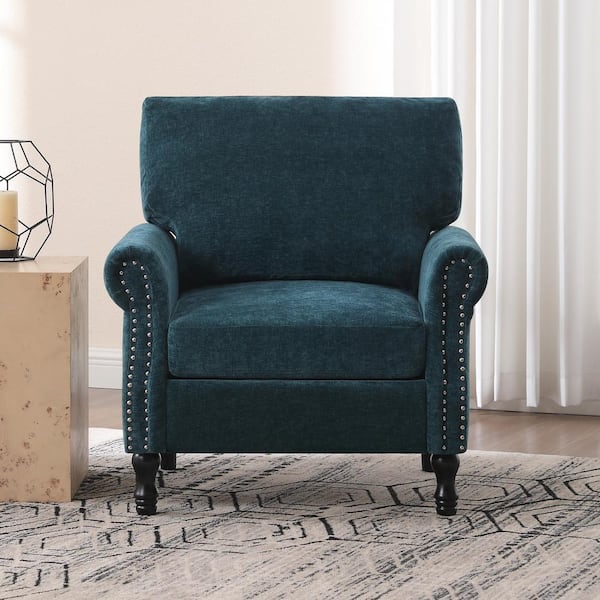 Hochwertiges Dark Teal Chenille Upholstered Wood Frame Accent Chair Armchair with Turned Legs and Tufted Rolled Armrests HD CH012DGN