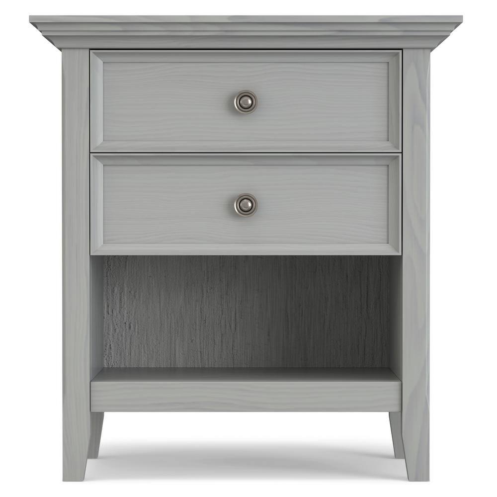 Fog Grey Solid Wood 2-Drawer Bedside Table