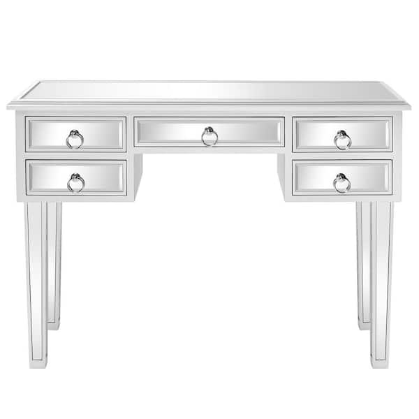 Karl home Sliver Console Mirrored Vanity Table with 5-Drawer (31 in. H x 41 in. W x 15 in. D)