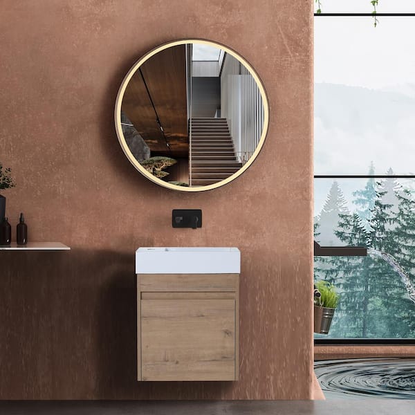 Getpro 18.1 in. W x 10.2 in. D x 22.8 in. H Resin Top Float Mounting Bathroom Vanity in Imitativ Oak Cabinet Soft Close Door