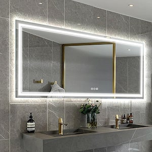 72 in. W x 32 in. H Rectangular Frameless Anti-Fog Front and Rear LED Lighted Wall Bathroom Vanity Mirror and Dimming