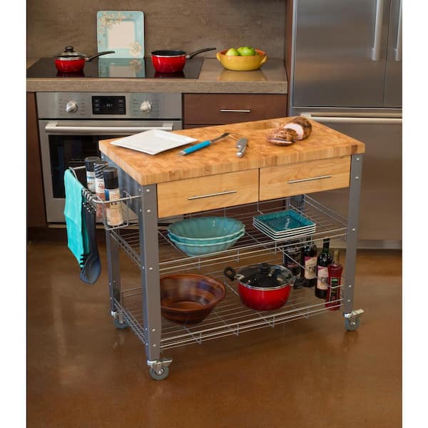 Chris and Chris Stadium Natural Wood Kitchen Cart with Storage