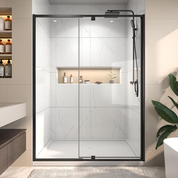 Xspracer Victoria 50-54 in. W x 71 in. H Pivot Swing Framed Shower Door in Matte Black with Clear SGCC Tempered Glass
