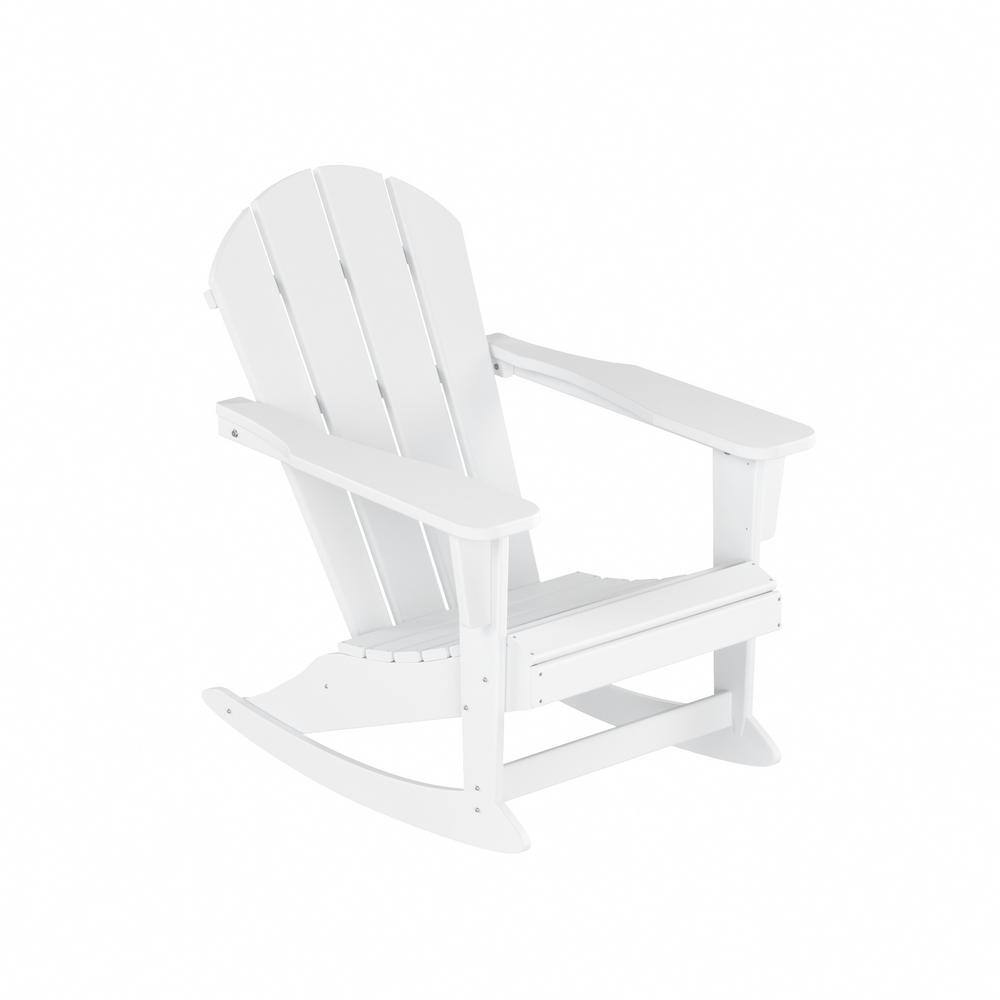 Laguna White HDPE Outdoor Rocking Adirondack Chairs with Side Table Set