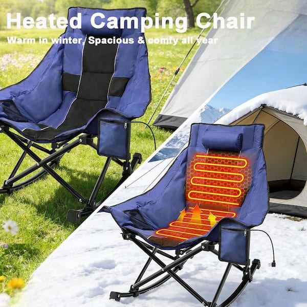 Oversized Heated Camping Chair-XL Rocking Chair with 3 Heat Levels, Portable for Outdoor (No Battery Included)