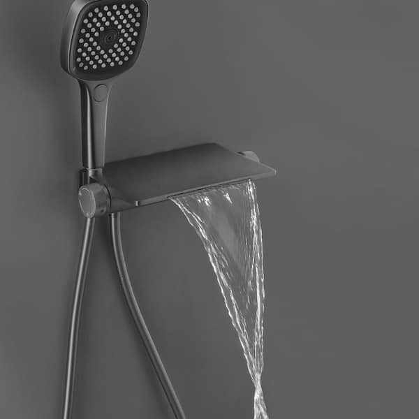 5-Spray Wall Mount Round Shower Faucet and Handheld Shower Faucet 2. 64GPM in Grey