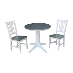 Olivia 3-Piece 30 in. White/Heather Gray Round Solid Wood Dining Set with San Remo Chairs