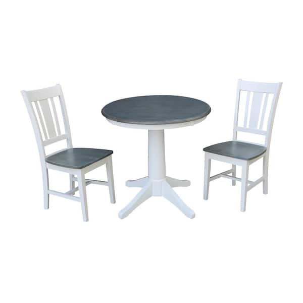 International Concepts Olivia 3-Piece 30 in. White/Heather Gray Round Solid Wood Dining Set with San Remo Chairs