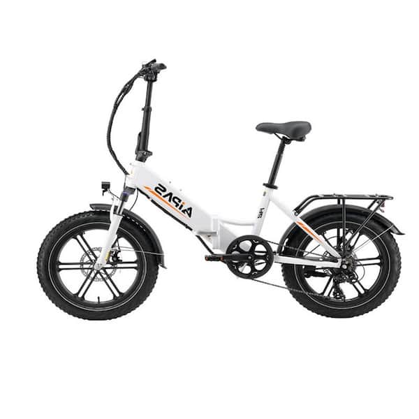 Zeus & Ruta 20 in. Electric Bike Fat Tire 48V Removable Lithium Battery for Adults, Step-Through Frame and Shimano 7-Speed in White