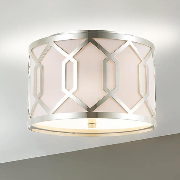 JONATHAN Y Hex 2-Light Chrome 12.5 in. Metal Flush Mount