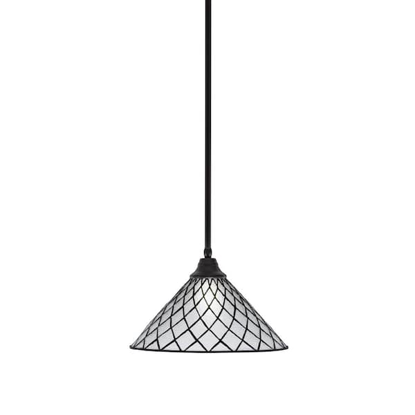 Unbranded Sparta 100-Watt 1-Light Espresso Stem Pendant Light with Diamond Ice Art Glass and Light Bulb Not Included