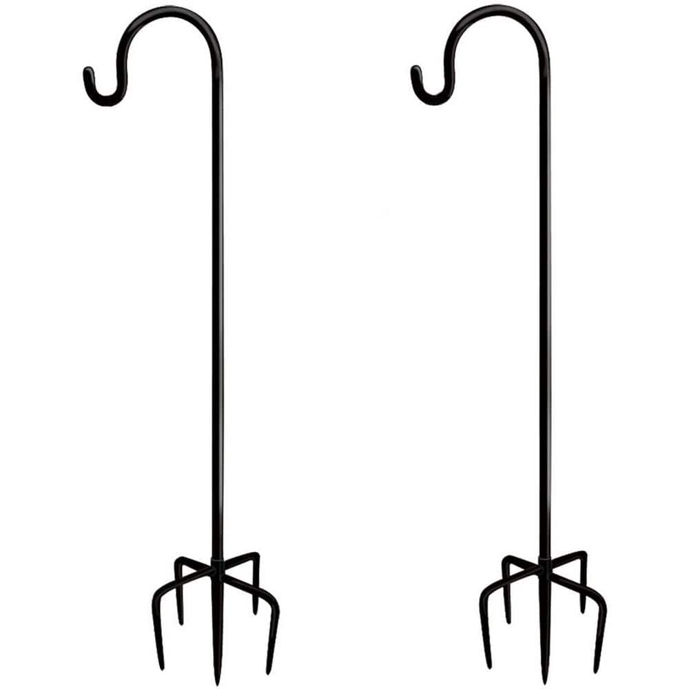 92 in. Alloy Steel Outdoor Shepherd Hook with 5 Prong Base (2 Packs)