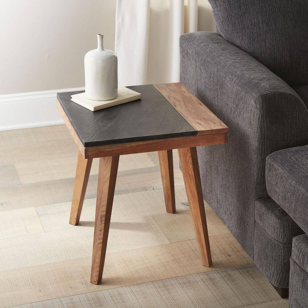 Caspian Slate and Natural Acacia Wood Square End Table