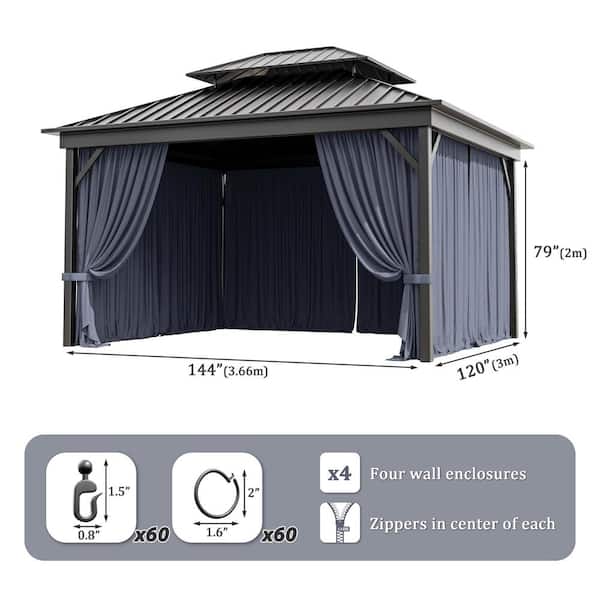 10 ft. x 12 ft. Universal Outdoor Privacy Curtains, Gazebo Replacement with Zipper Navy (4-Side Curtain Only)