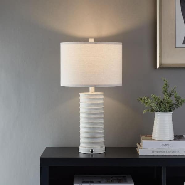 Touch Bedside Lamps with Dual USB Ports, Grey Fabric and Black Vase Base  Lamps - Without Bulb 