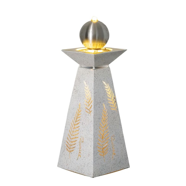 39.25 in. White Gazing Ball Fern LED Electric Spitter Fountain