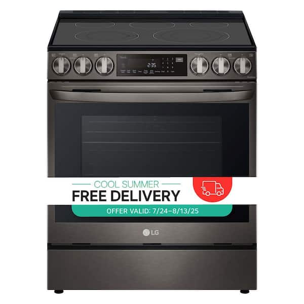 6.3 cu. ft. Electric Single Oven Slide-in Range, Instaview, Air Fry, ProBake Convection Printproof Black Stainless Steel
