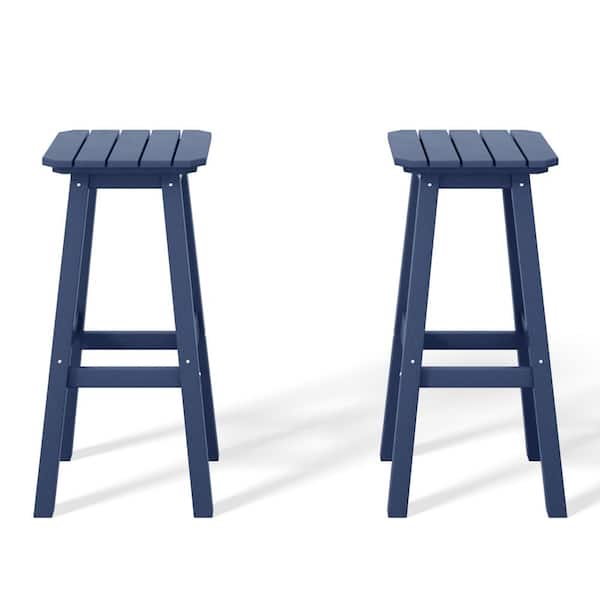 Laguna 29 in. HDPE Plastic All Weather Backless Square Seat Bar Height Outdoor Bar Stool in in Navy Blue, (Set of 2)